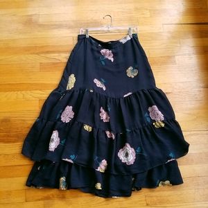 Loft flower ruffle midi skirt.